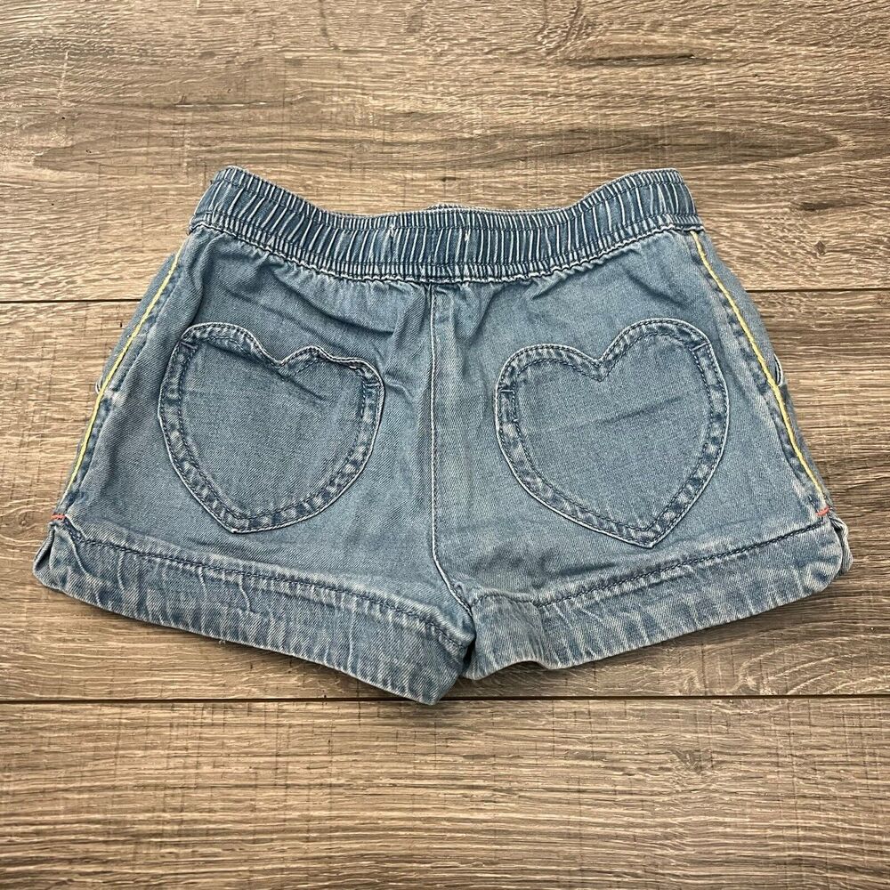 Boden Short Girls sz 5 Y Blue Lightweight Denim Heart Pockets Pull On